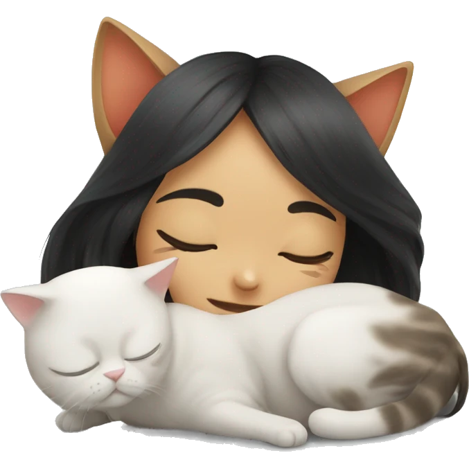 a cat is sleeping on an asia girl head emoji