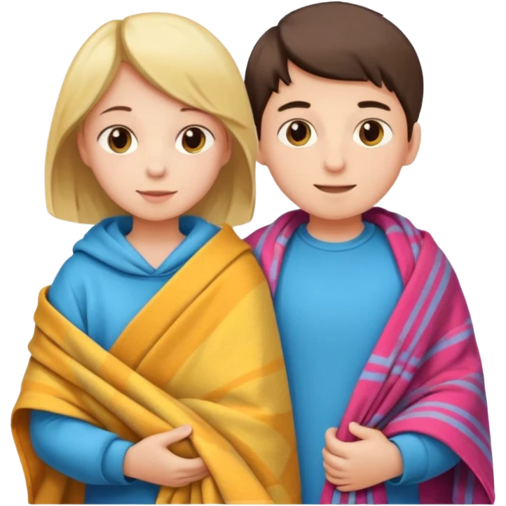 Boy and girl carrying blanket for sell emoji