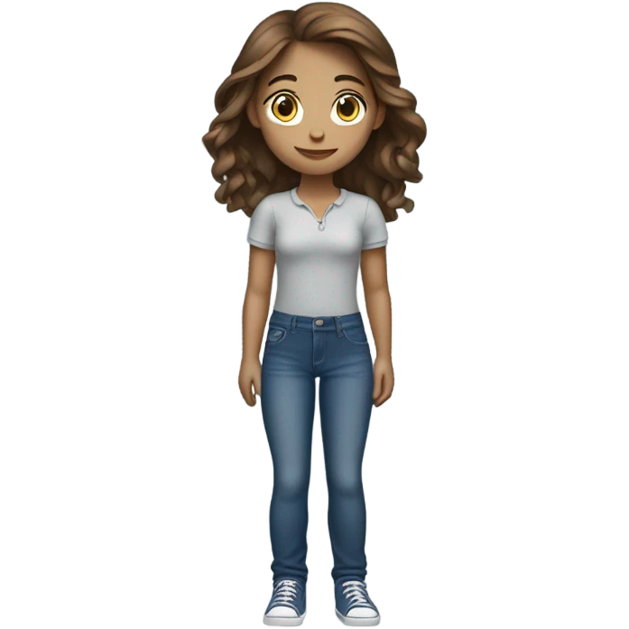 Pretty girl brown hair blue eyes Jeans dress whole body emoji