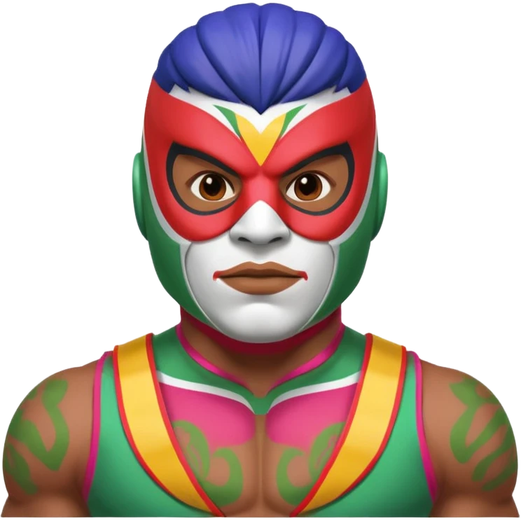 Mexican wrestler portrait, head and shoulders only, colorful luchador mask, muscular collar, confident expression, 3D cartoon, mobile game icon style, clean background, no text, no watermark
 emoji