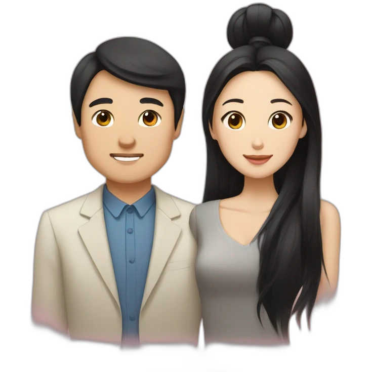 Chinese man with black gentle hair with Kazakh woman with black and long hair as a wife and husband emoji