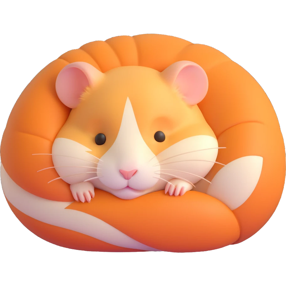 3D emoji style hamster, curled up sleeping, tiny paws visible emoji