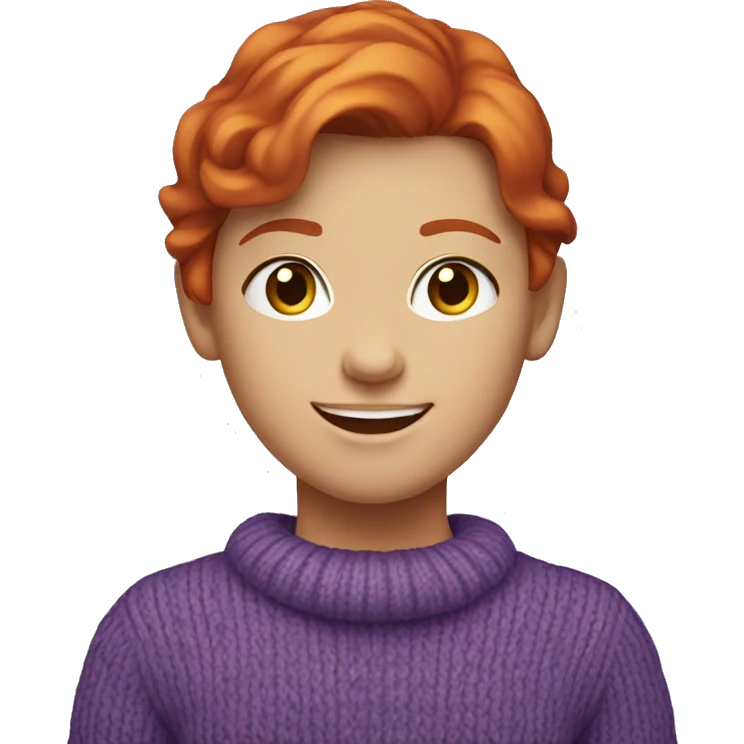 Red headed girl smiling with a purple sweater on  emoji