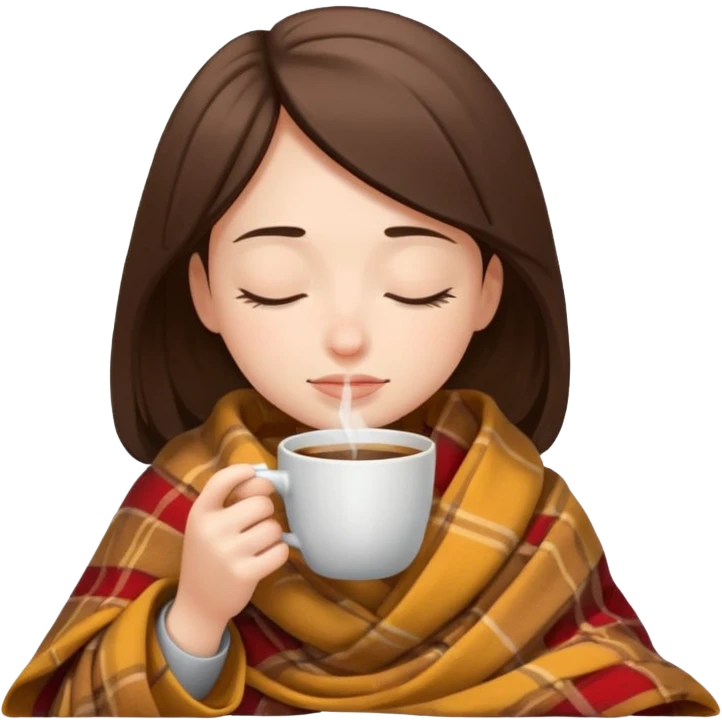 girl inside a blanket sipping coffee eyes closed emoji