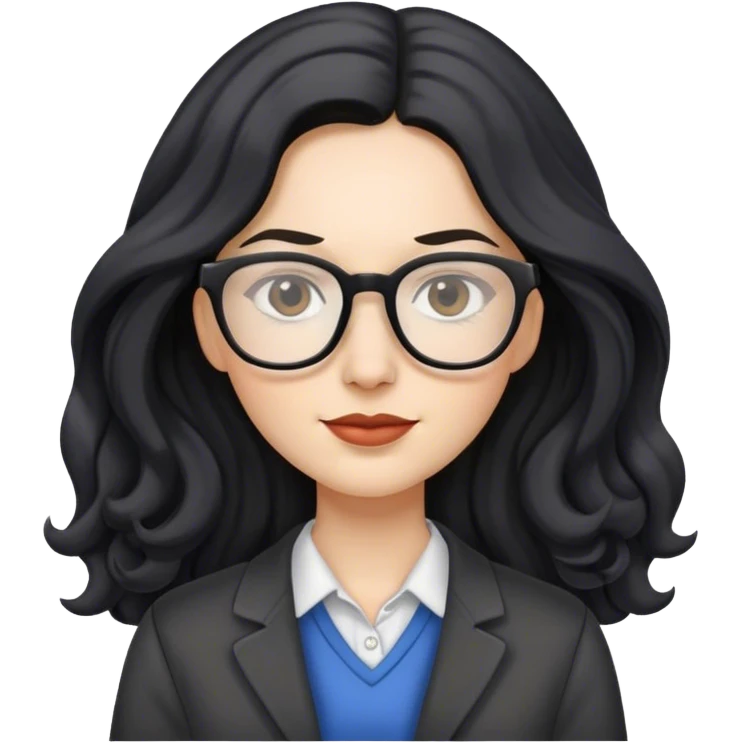 pale female teacher with long wavy black hair, wearing glasses emoji