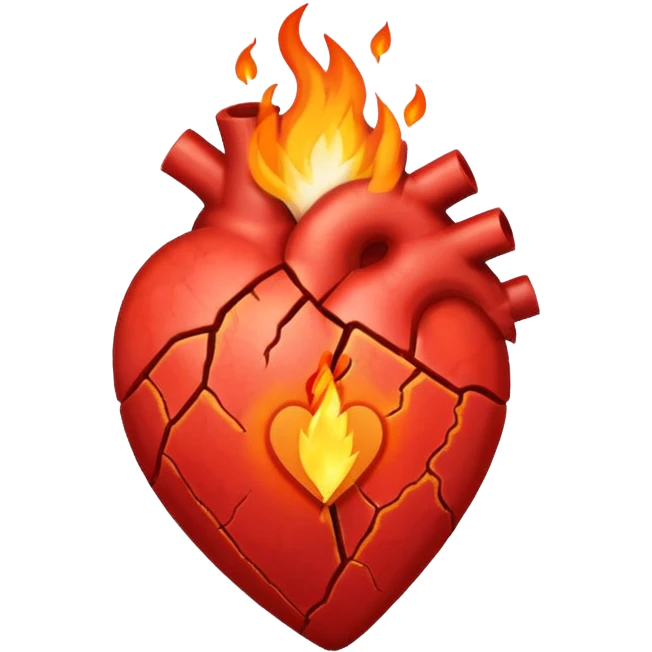 Cracked heart with a tiny flame rising from the crack.
Could have a small bandage or stitch holding it together. emoji
