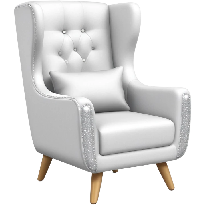 smartphone at an angle in foreground showing armchair product page on screen, with sparkle emoji sticking out on the left side emoji