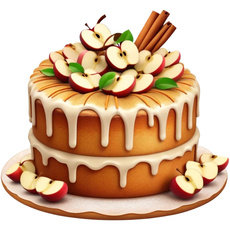 Cinematic Realistic Apfelkuchen Dessert Emoji, depicted as a classic apple cake bursting with cinnamon and apples rendered with soft textures and warm, inviting lighting. emoji