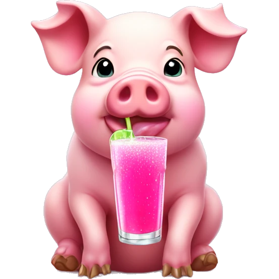 pig with a pink drink and sparkles around preppy background emoji