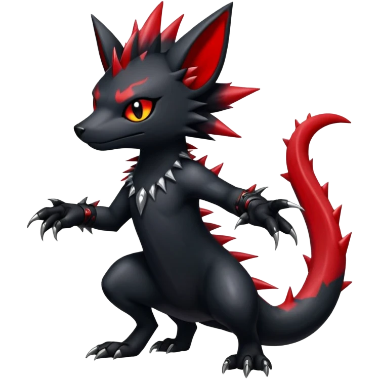 Shiny Dark Gothic Badass Handsome Salandit-Zorua-Litten full body emoji