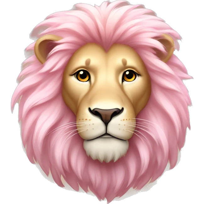 Lion "A pastel pink lion with a glowing, fluffy mane, shimmering eyes, and golden sparkles radiating from its majestic form." emoji