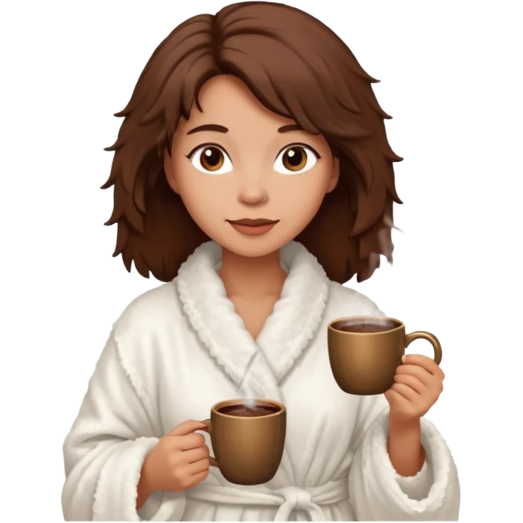 {
      "type": "human",
      "look": "fluffy robe woman, messy hair, holding cup of cocoa",
      "description": "a woman in a fluffy robe with messy hair, holding a cup of cocoa"
    } emoji