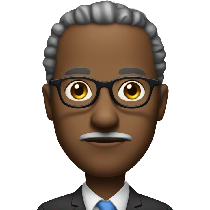 Create a headshot of a black professor with very round glasses and bald with hand under his chin looking quizzical emoji