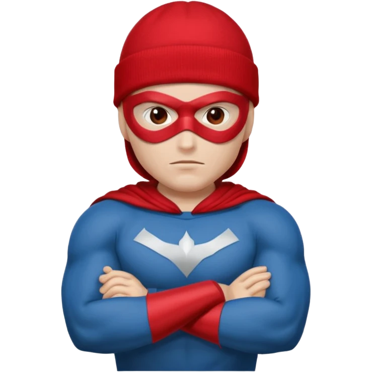 Superhero in red beanie and mask, crossed arms, confident pose.

































 emoji