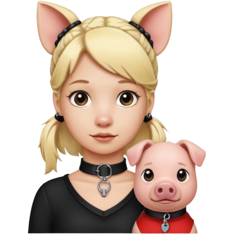 Blonde girl, wearing choker, pig tails, collar with leash emoji