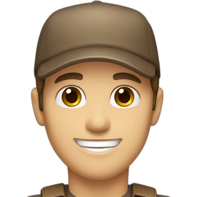 caucasian, male, brown hair, brown eyes, cap, smiling emoji
