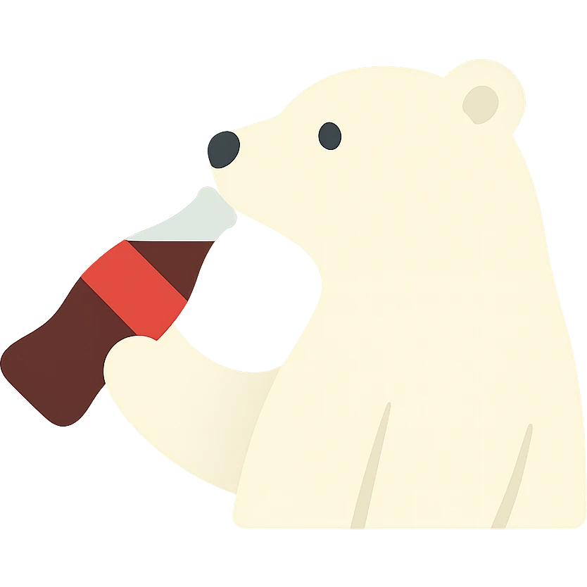 white polar bear drinking a bottle of Coke, color icon emoji
