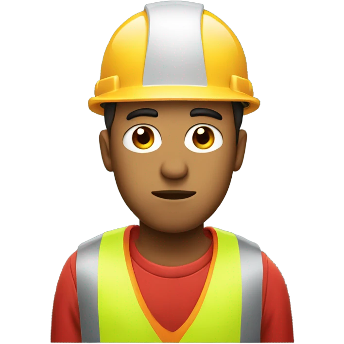 A construction worker wearing a red cap and looking worried emoji