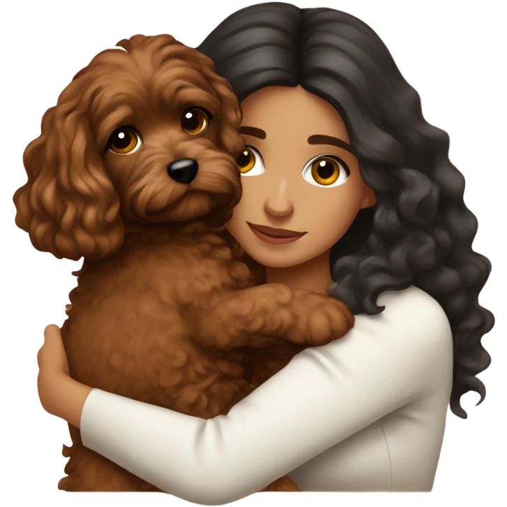 pretty girl dark long hair latina makeup hugging a brown cavapoo emoji