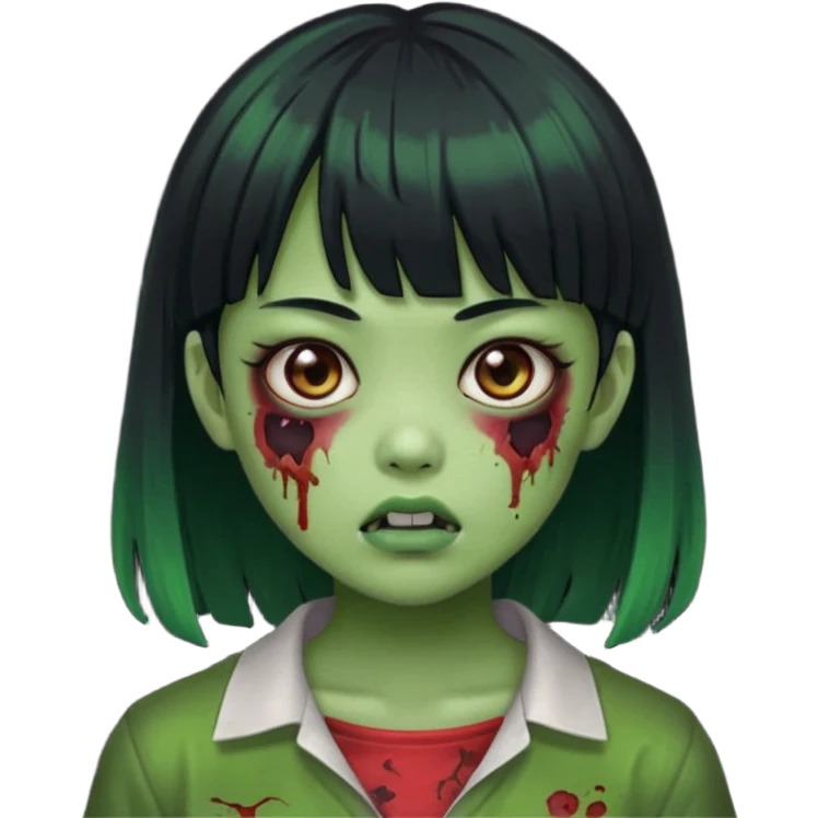 zombie girl asian green skin with bangs black hair  emoji