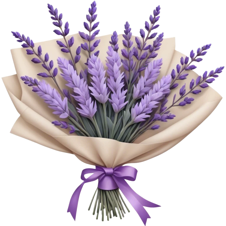 A delicate hand-tied lavender bouquet, featuring wisps of pale lilac and deep amethyst sprigs, is wrapped in parchment paper secured with a dusty plum ribbon. The gentle contrast of fresh and dried stems creates a soft, ethereal look, while the faint scent of lavender lingers like a nostalgic embrace from a bygone era.
 emoji