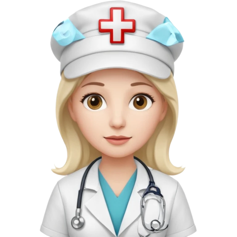 female doctor with white uniform and white hat with hospital logo on hat emoji