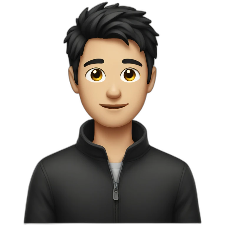 dark-haired young man with black cat emoji