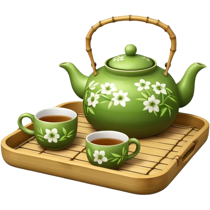 bamboo tray with a teapot and cup emoji