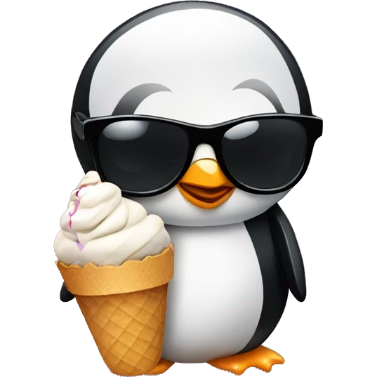 A penguin with Black sunglasses with an icecream in his flipper emoji