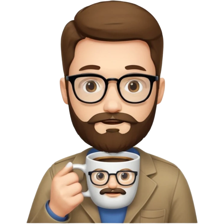men with bearded with opticals  on holding coffee emoji
