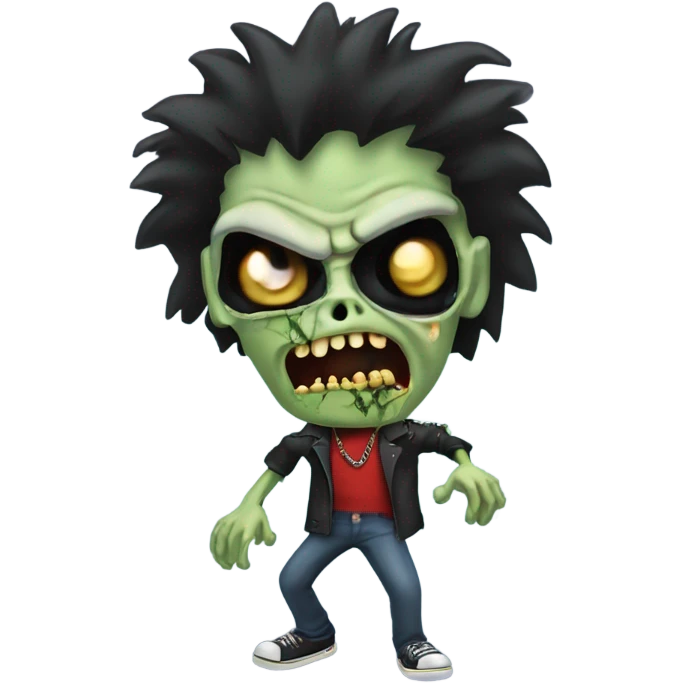 dancing black haired sid vicious zombie, wearing a necklace which has a padlock on it emoji