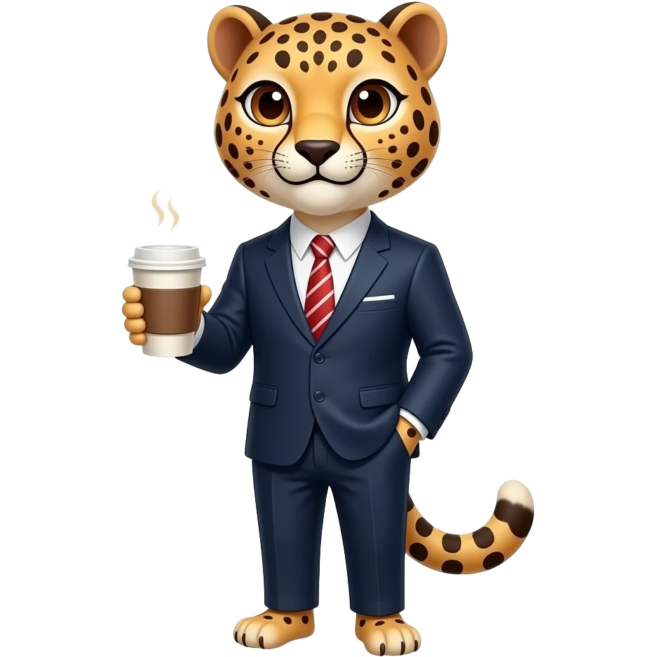 Cheetah with a suit on and coffee emoji