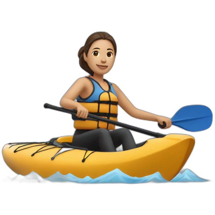 mujer delgada saludando desde su kayak emoji