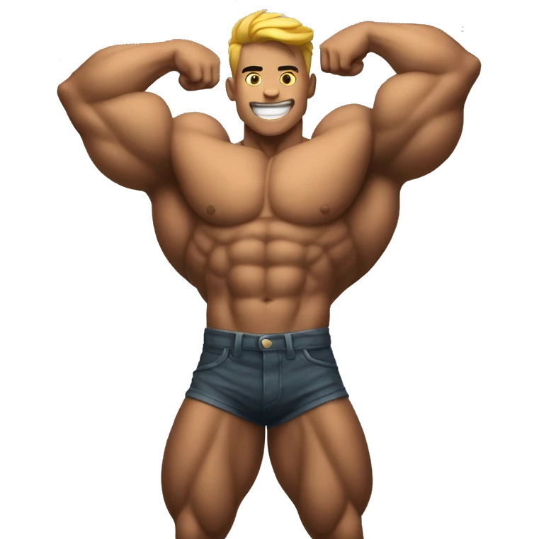muscular boy flexing with a round inflated emoji