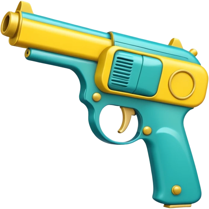 Teal and yellow Gamma Tasman pistol cartoony ray gun emoji