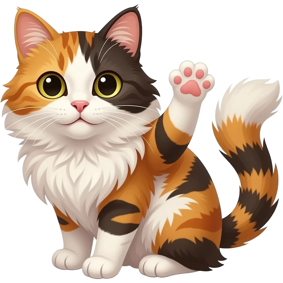 \\ long haired calico cat waving emoji