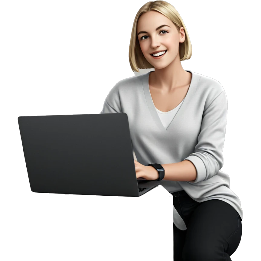 smiling girl with laptop indoors emoji
