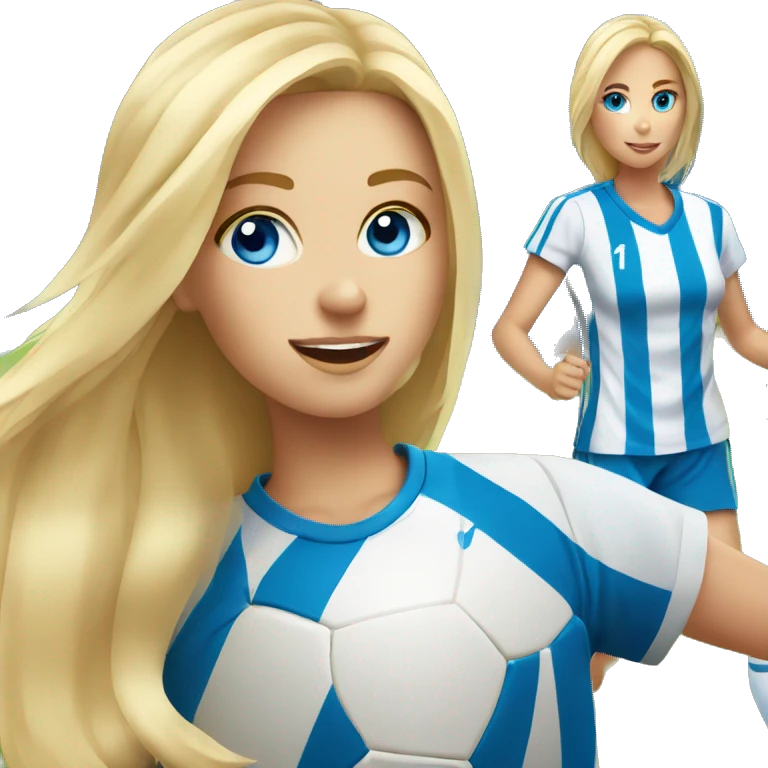 blonde girl blue eyes kicking a soccer ball emoji