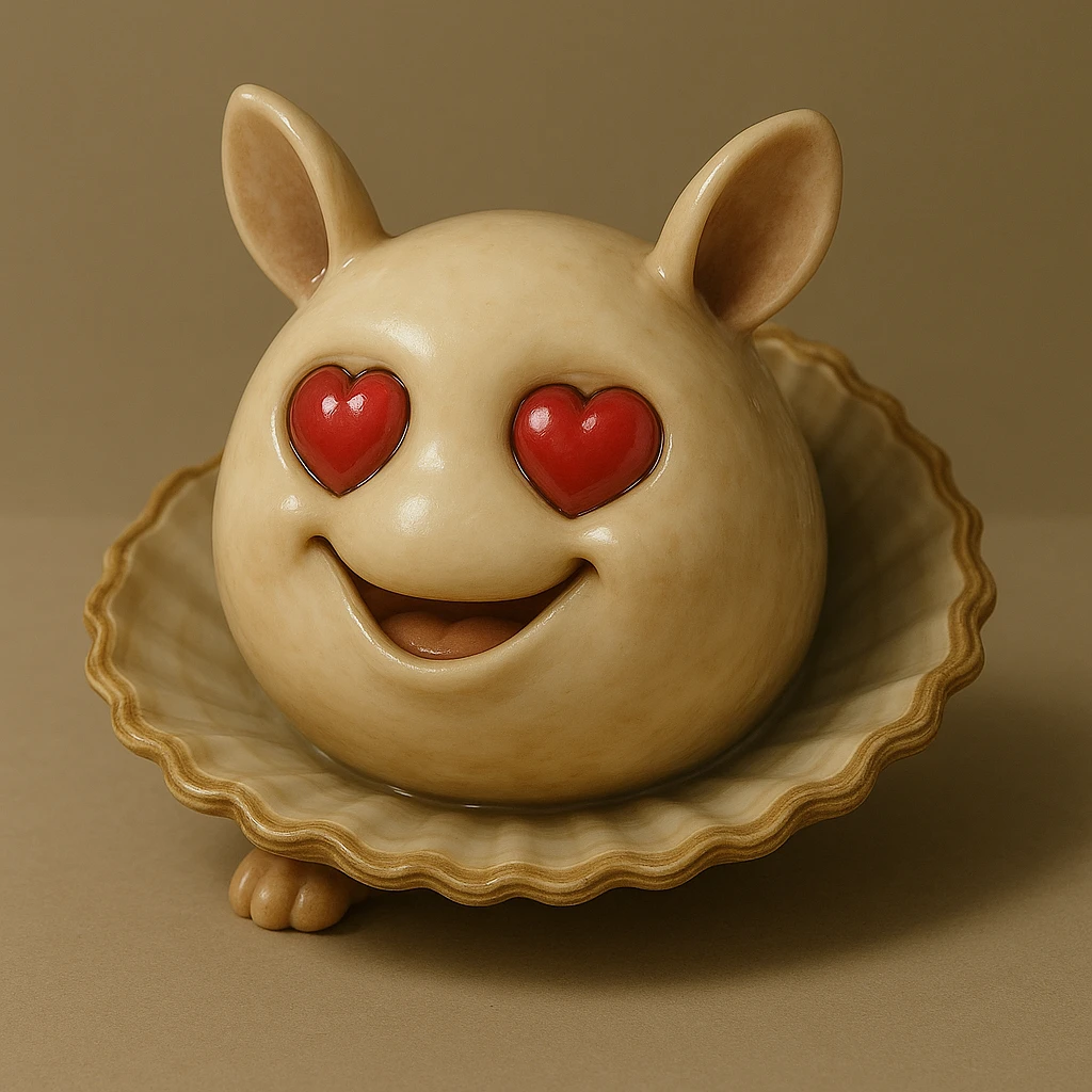 A cute oyster with a loving expression, heart-shaped eyes, photorealistic style. emoji