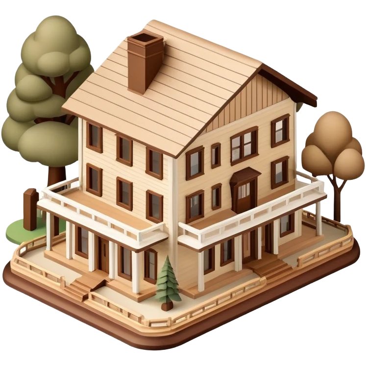 Isometric exterior brown and beige national parks visitor center, dollhouse style 3D realistic  emoji