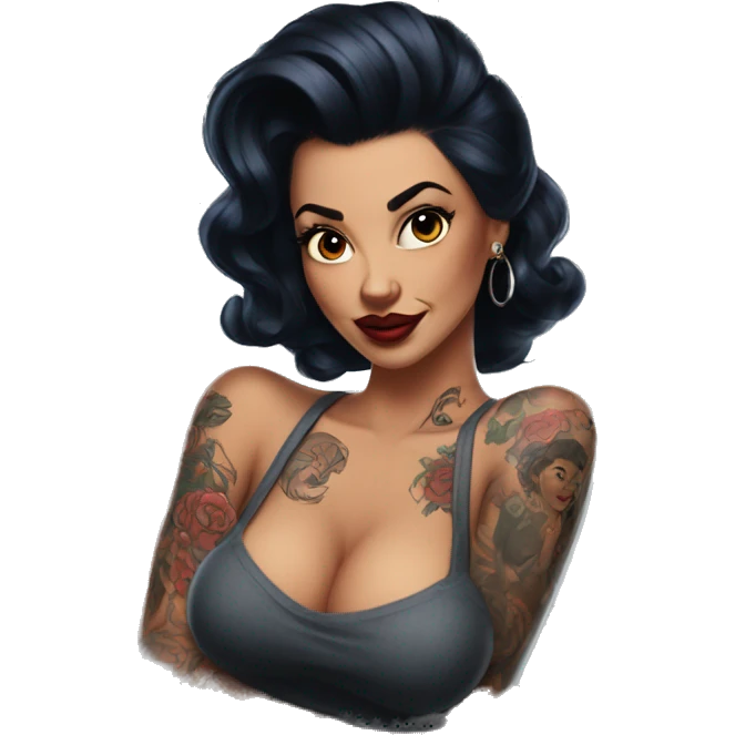 Pinup dark hair and tattoos emoji
