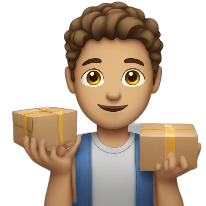 brown haired light skinned guy holding packages emoji