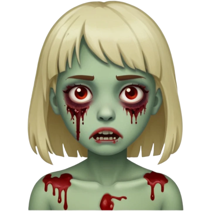 emoji de zumbi garota com franja piercing no nariz e sangue com o fundo preto emoji
