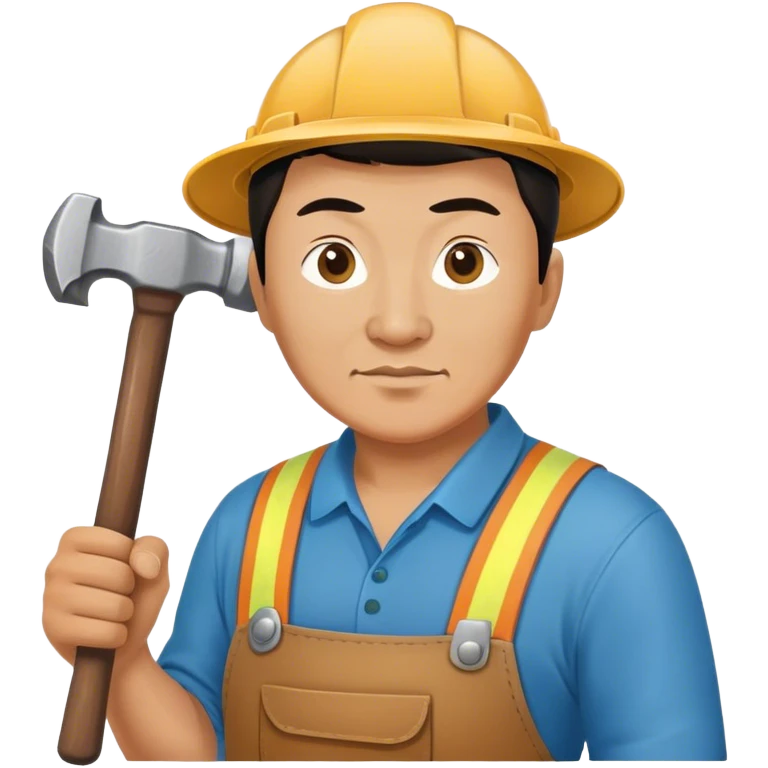 photorealistic kazakh worker middle age with 
hammer emoji