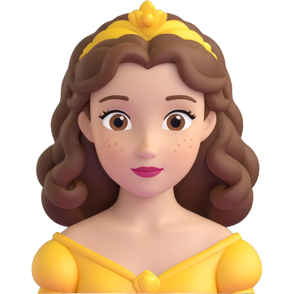 Disney Princess Belle from Beauty and the Beast with brown hair and face with freckles emoji