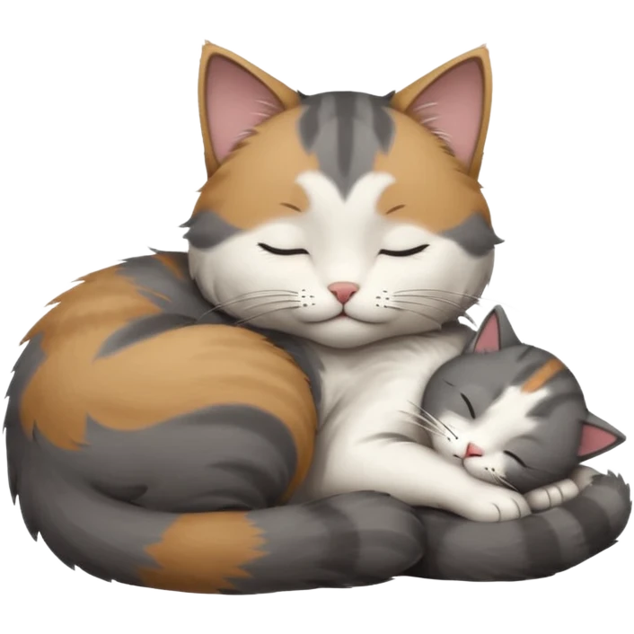dark grey and white small cat with closed eyes, leaning his head on his paw while leaning on his elbow lying down emoji