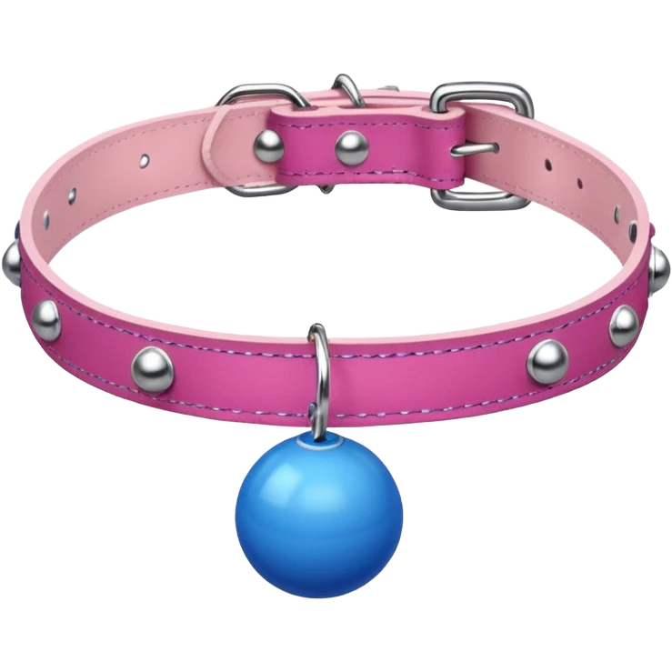 Blue ball for the gag on a ball gag with a pink attachment collar with white studs emoji