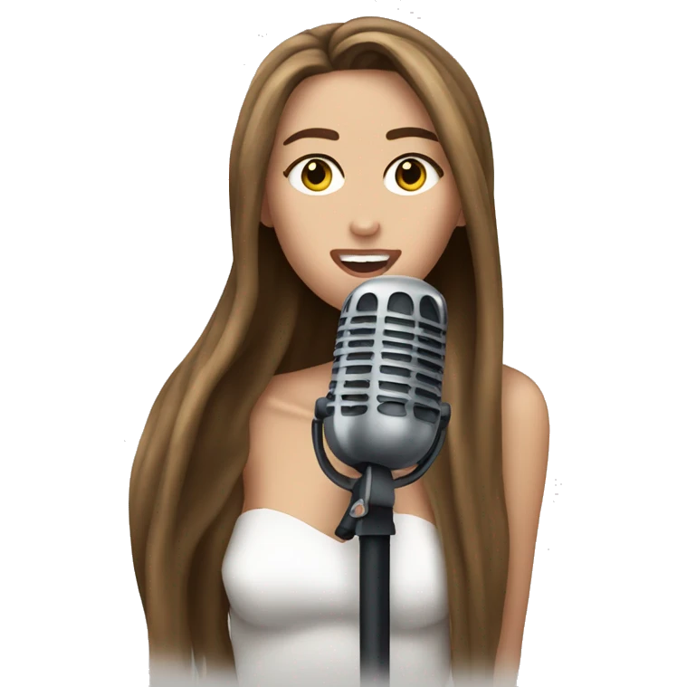 miley cyrus with long brown hair holding a microphone emoji