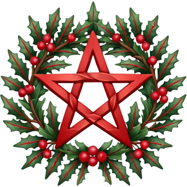 yule pentacle, evergreens, berries emoji