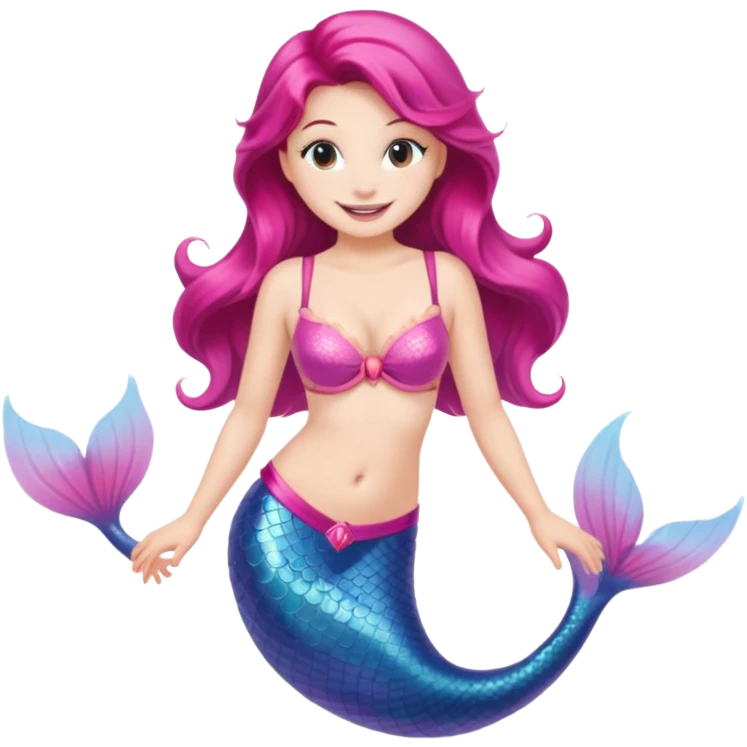 White brunette mermaid with pink tail and bra emoji